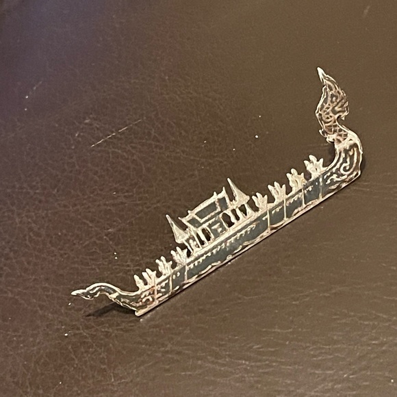 Stunning Antique Sterling Silver 925 Rare Siam Dragon Boat brooch black enamel - Picture 5 of 11